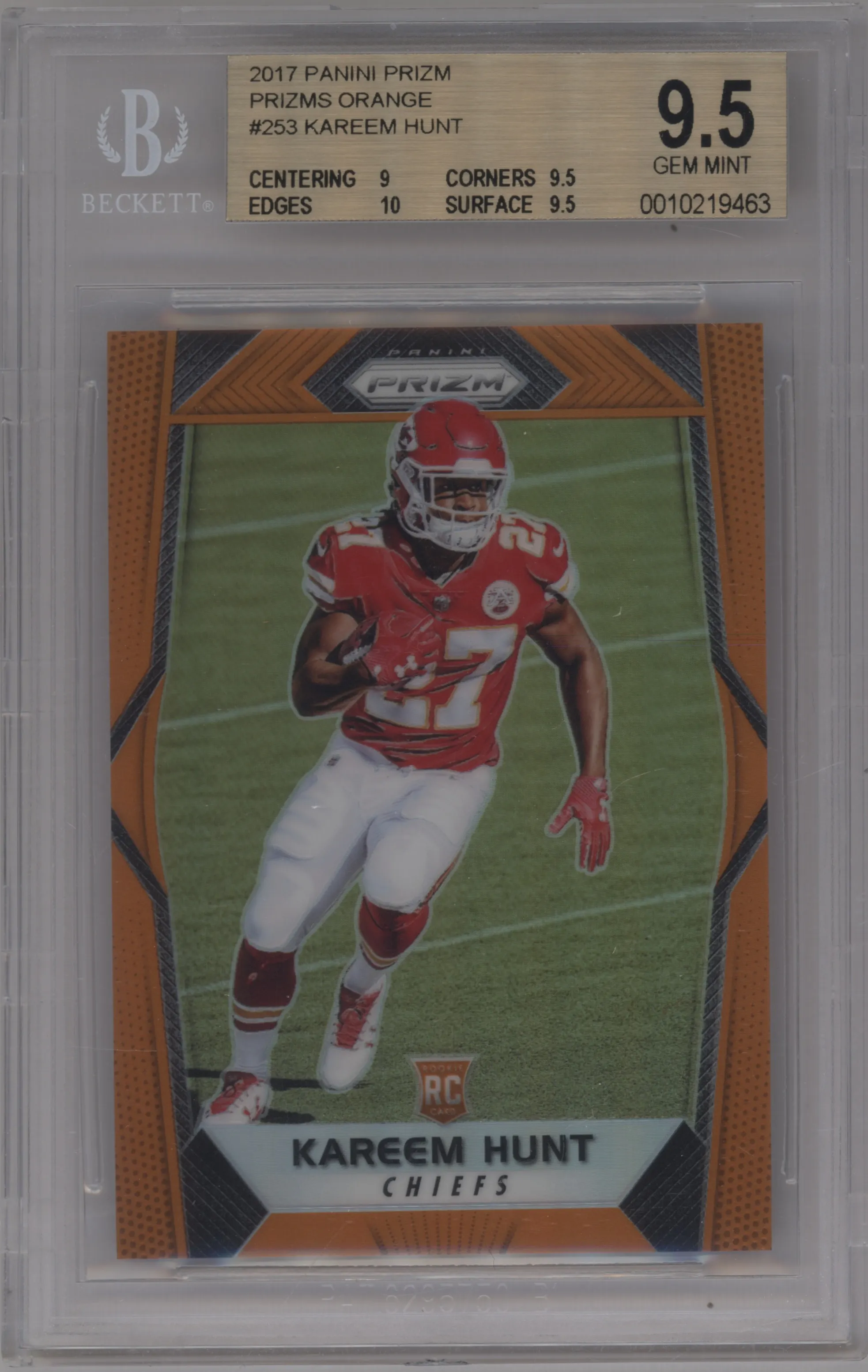 2017 Panini Prizm Kareem Hunt Orange Prizm #253 BGS 9.5