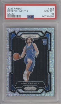 Dereck Lively II from the 2023-24 Panini Prizm set featuring a Mojo parallel graded by PSA and given an overall grade of 10.