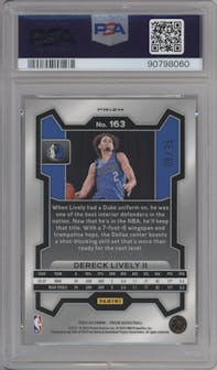 Dereck Lively II from the 2023-24 Panini Prizm set featuring a Mojo parallel graded by PSA and given an overall grade of 10.