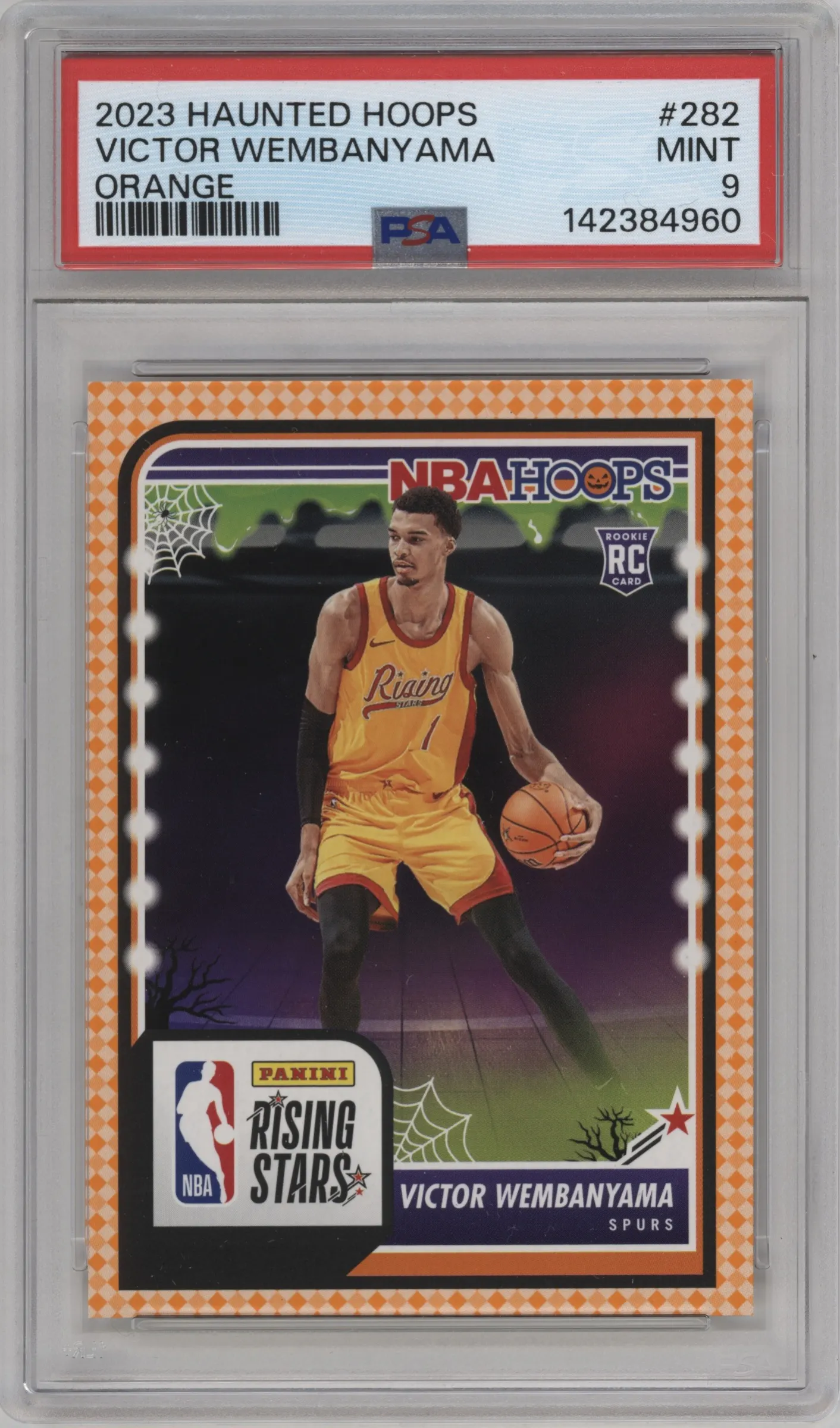 2023 Panini Haunted Hoops Rising Stars Victor Wembanyama Orange PSA 9