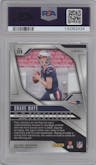 Drake Maye from the 2024 Panini Prizm set featuring a Silver Prizm parallel graded by PSA and given an overall grade of 10.