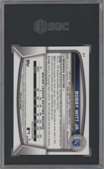 Bobby Witt Jr. from the 2023 Bowman Mega Box set graded by SGC and given an overall grade of 10.