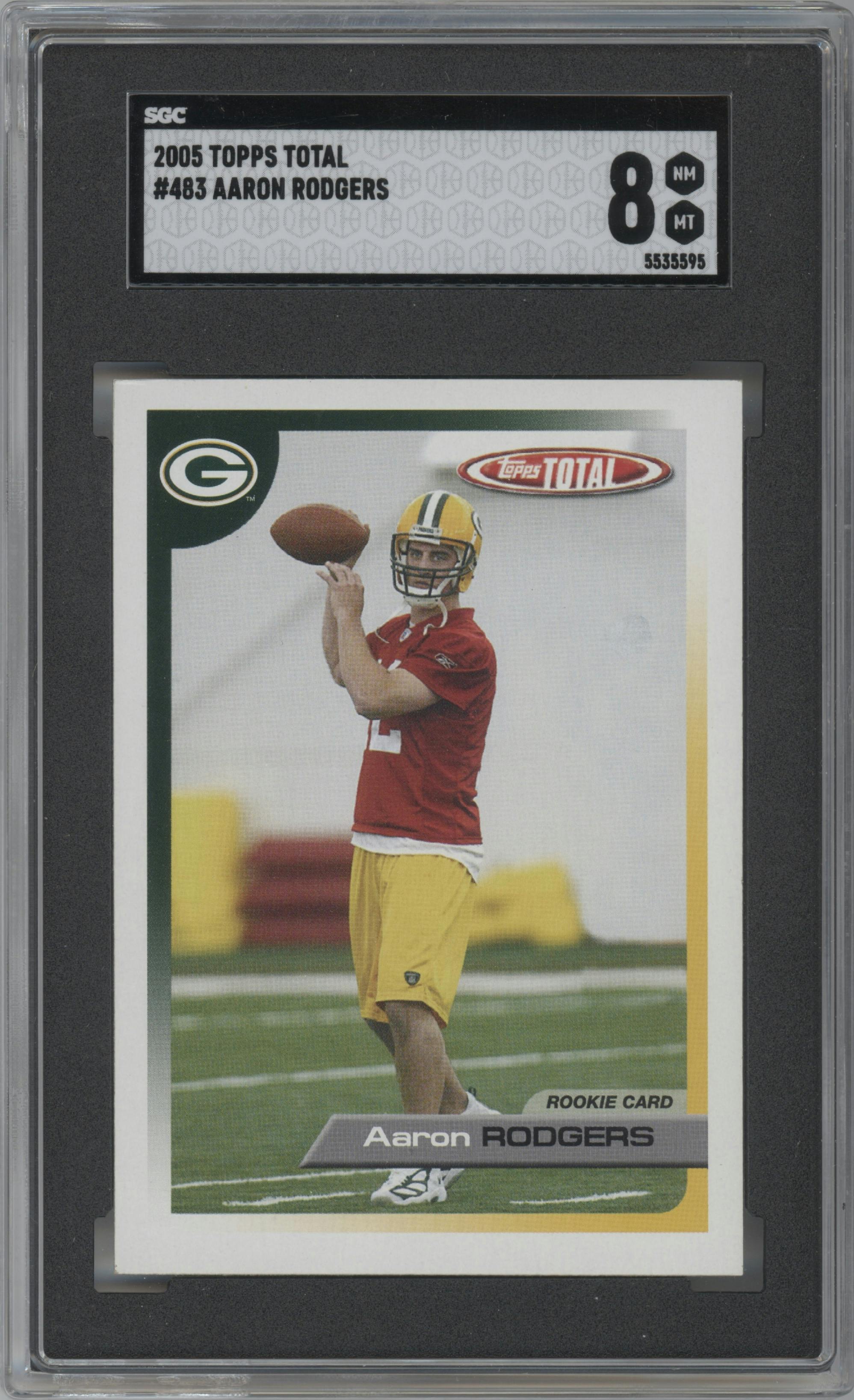 Aaron Rodgers from the 2005 Topps Total set graded by SGC and given an overall grade of 8.