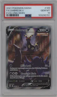 Umbreon V from the 2021 Pokemon SWSH set graded by PSA and given an overall grade of 10.