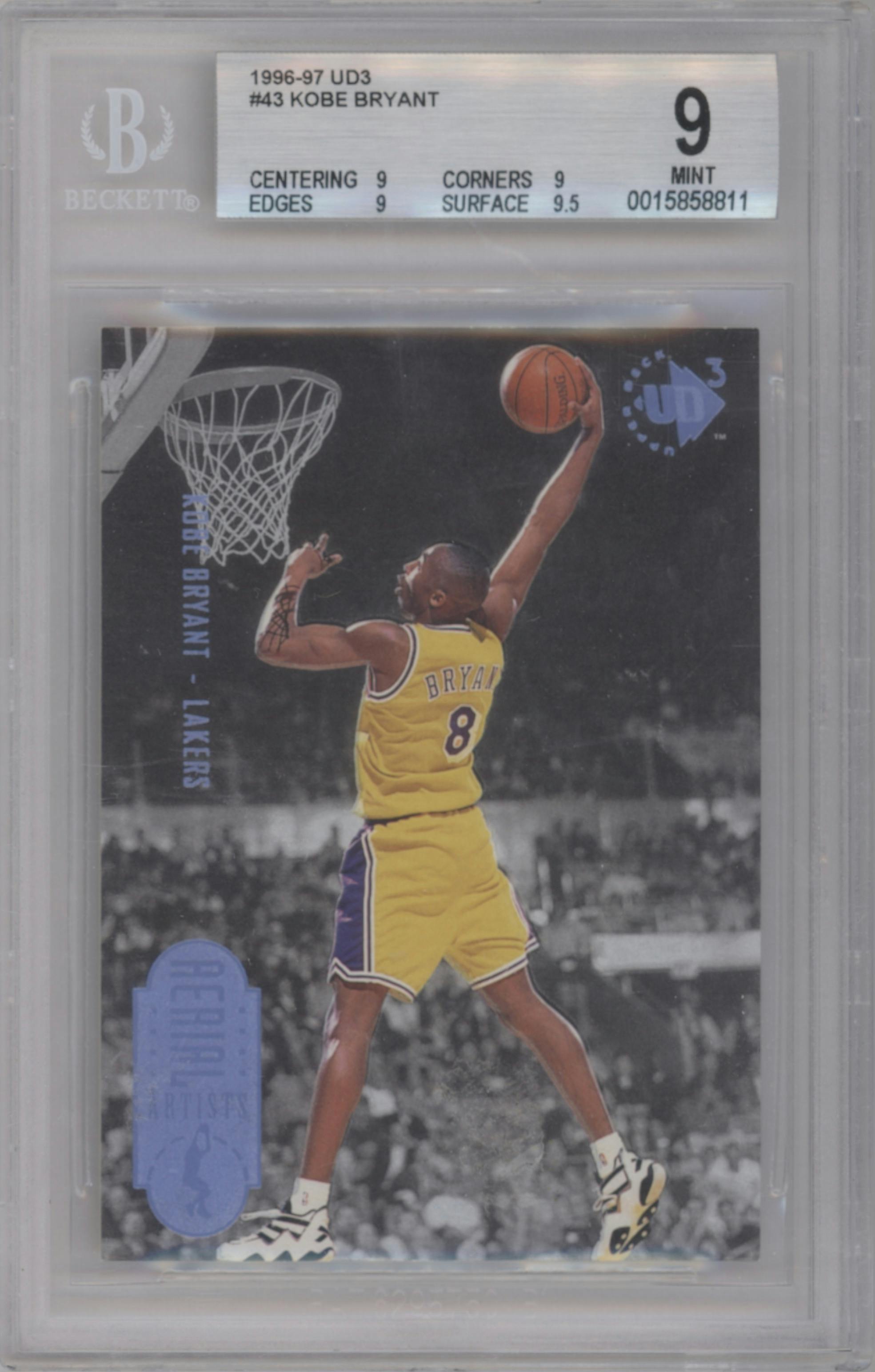 Kobe Bryant from the 1996-97 Upper Deck UD3 set graded by Beckett and given an overall grade of 9.