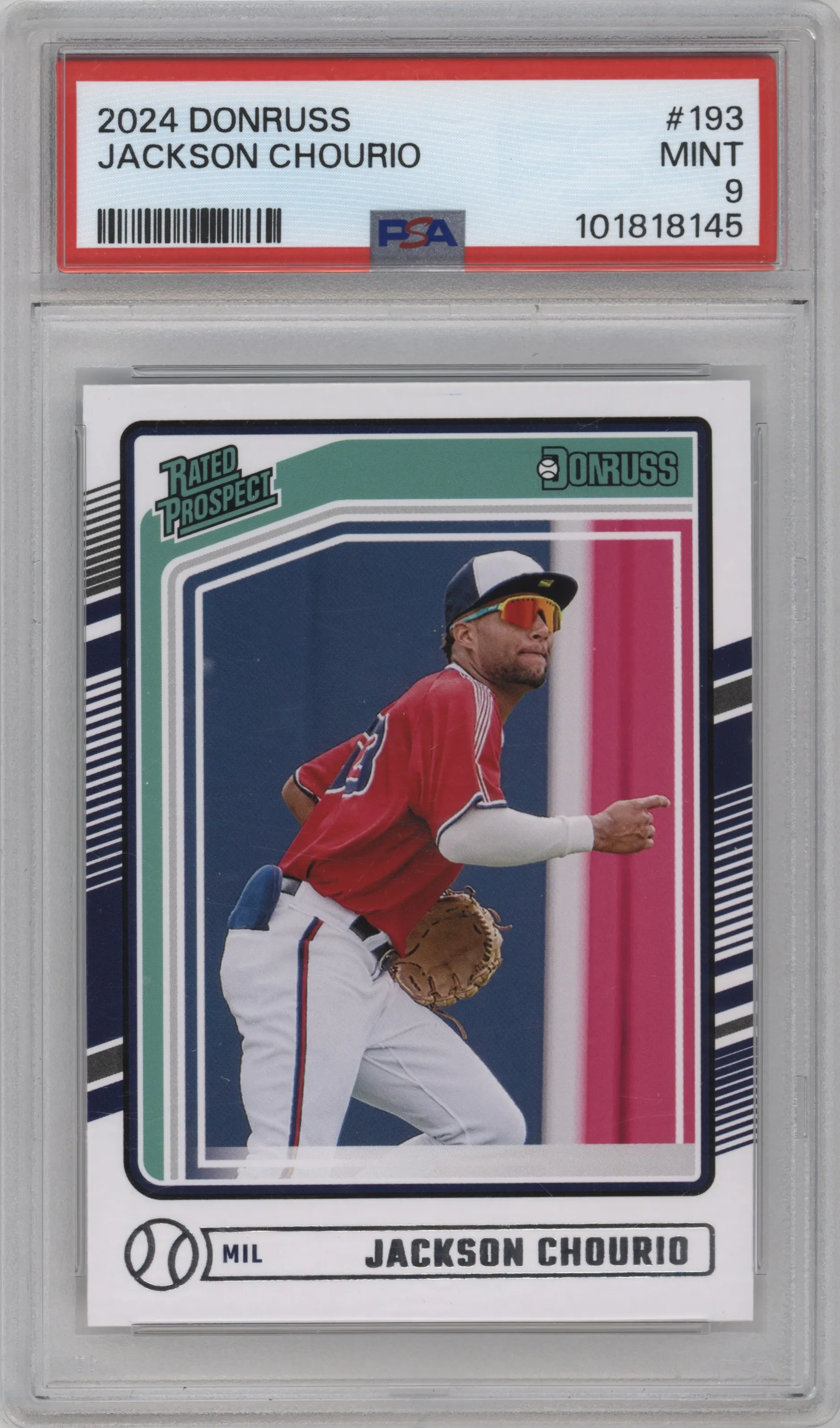 2024 Panini Donruss Rated Prospect Jackson Chourio #193 PSA 9
