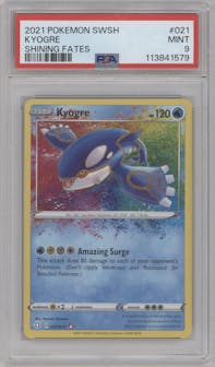 Kyogre from the 2021 Pokemon SWSH set graded by PSA and given an overall grade of 9.