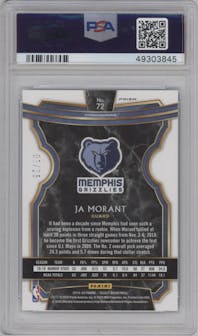 Ja Morant from the 2019-20 Panini Select set featuring a Disco Blue parallel graded by PSA and given an overall grade of 10.