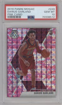 Darius Garland from the 2019-20 Panini Mosaic  set featuring a Pink Camo parallel graded by PSA and given an overall grade of 10.