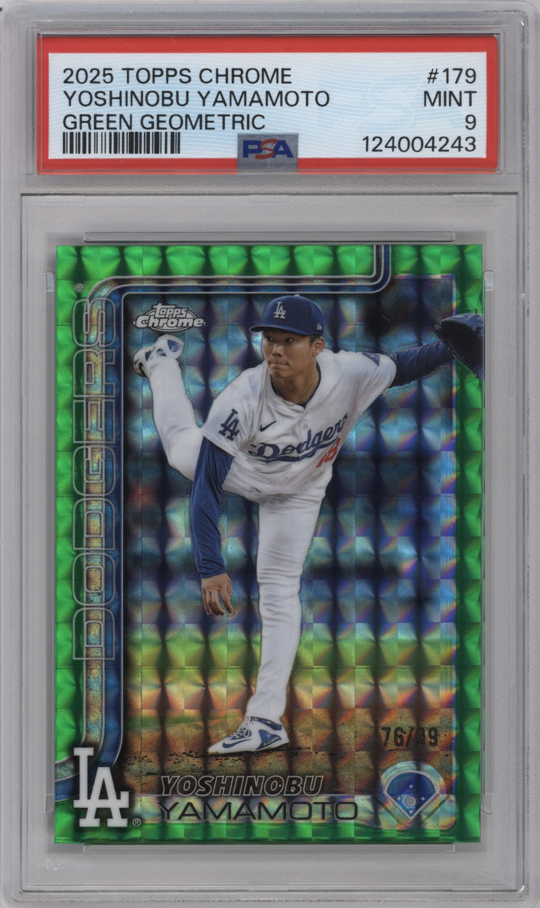 2025 Topps Chrome Yoshinobu Yamamoto Green Geometric Refractor #179 PSA 9