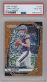 J.J. McCarthy from the 2024 Panini Prizm set featuring a Disco Prizm parallel graded by PSA and given an overall grade of 10.