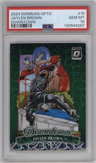 Jaylen Brown from the 2024-25 Donruss Optic set graded by PSA and given an overall grade of 10.
