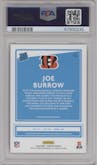 Joe Burrow from the 2020 Panini Donruss set featuring a Press Proof Red  parallel graded by PSA and given an overall grade of 10.