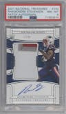 Rhamondre Stevenson from the 2021 Panini National Treasures set graded by PSA and given an overall grade of 8.