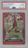 George Kittle from the 2019 Panini Prizm set featuring a Red Wave parallel graded by PSA and given an overall grade of 10.