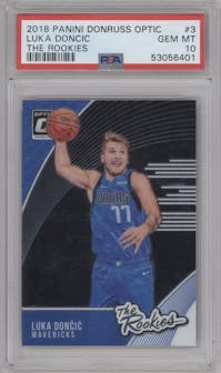 Luka Doncic from the 2018-19 Panini Donruss Optic set graded by PSA and given an overall grade of 10.