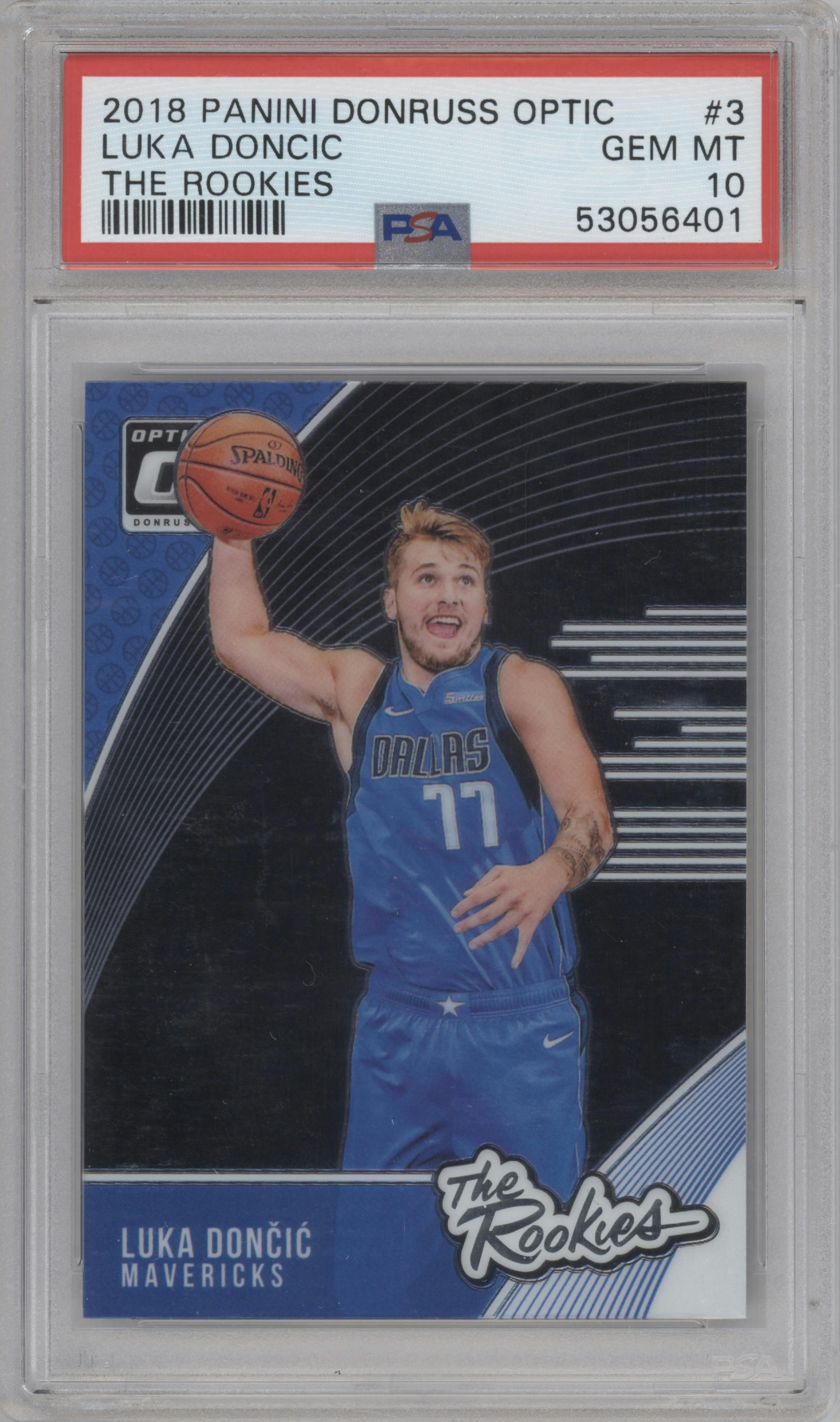 Luka Doncic from the 2018-19 Panini Donruss Optic set graded by PSA and given an overall grade of 10.