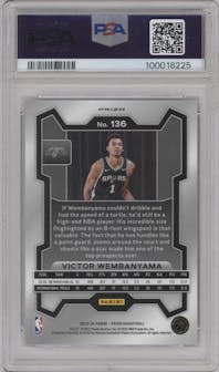 Victor Wembanyama from the 2023-24 Panini Prizm set featuring a Pink Ice parallel graded by PSA and given an overall grade of 10.