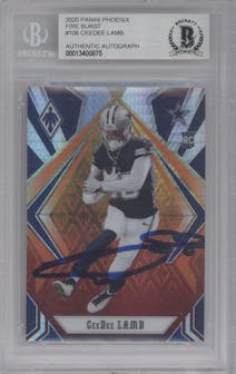 CeeDee Lamb from the 2020 Panini Phoenix set featuring a Fire Burst parallel graded by Beckett.