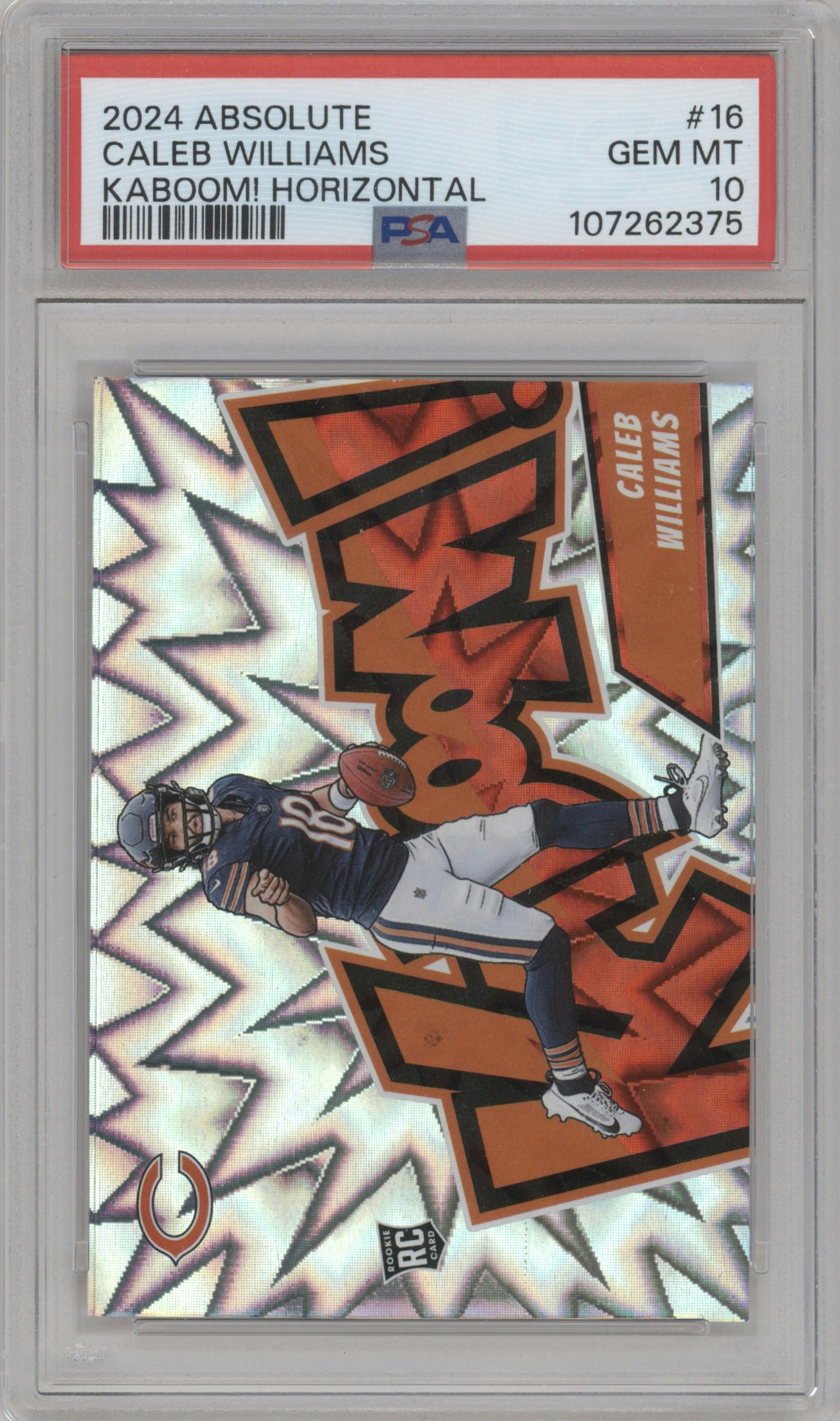 Caleb Williams  from the 2024 Panini Absolute set graded by PSA and given an overall grade of 10.