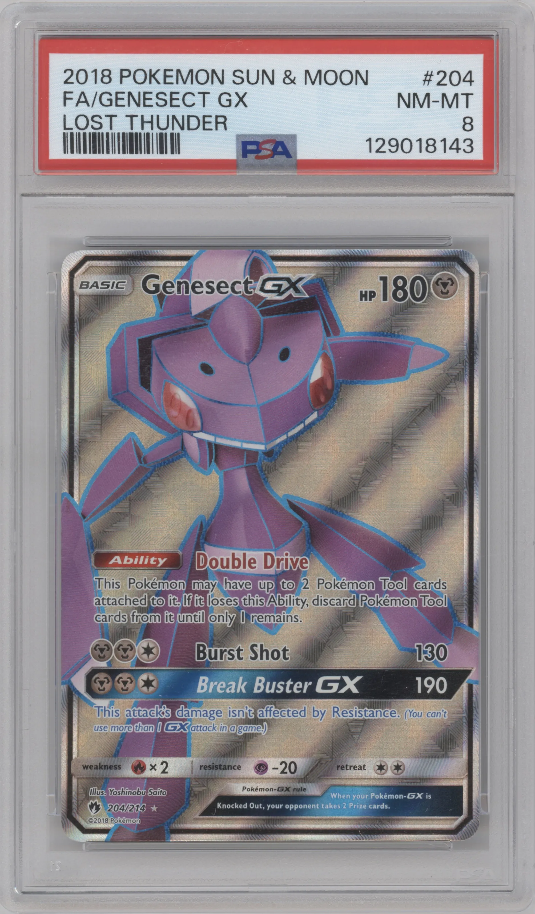 2018 Pokemon S&M Lost Thunder Genesect GX #204 PSA 8