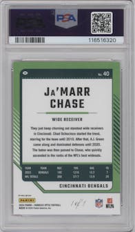 Ja'Marr Chase from the 2024 Donruss Optic set featuring a Nebula parallel graded by PSA and given an overall grade of 10.