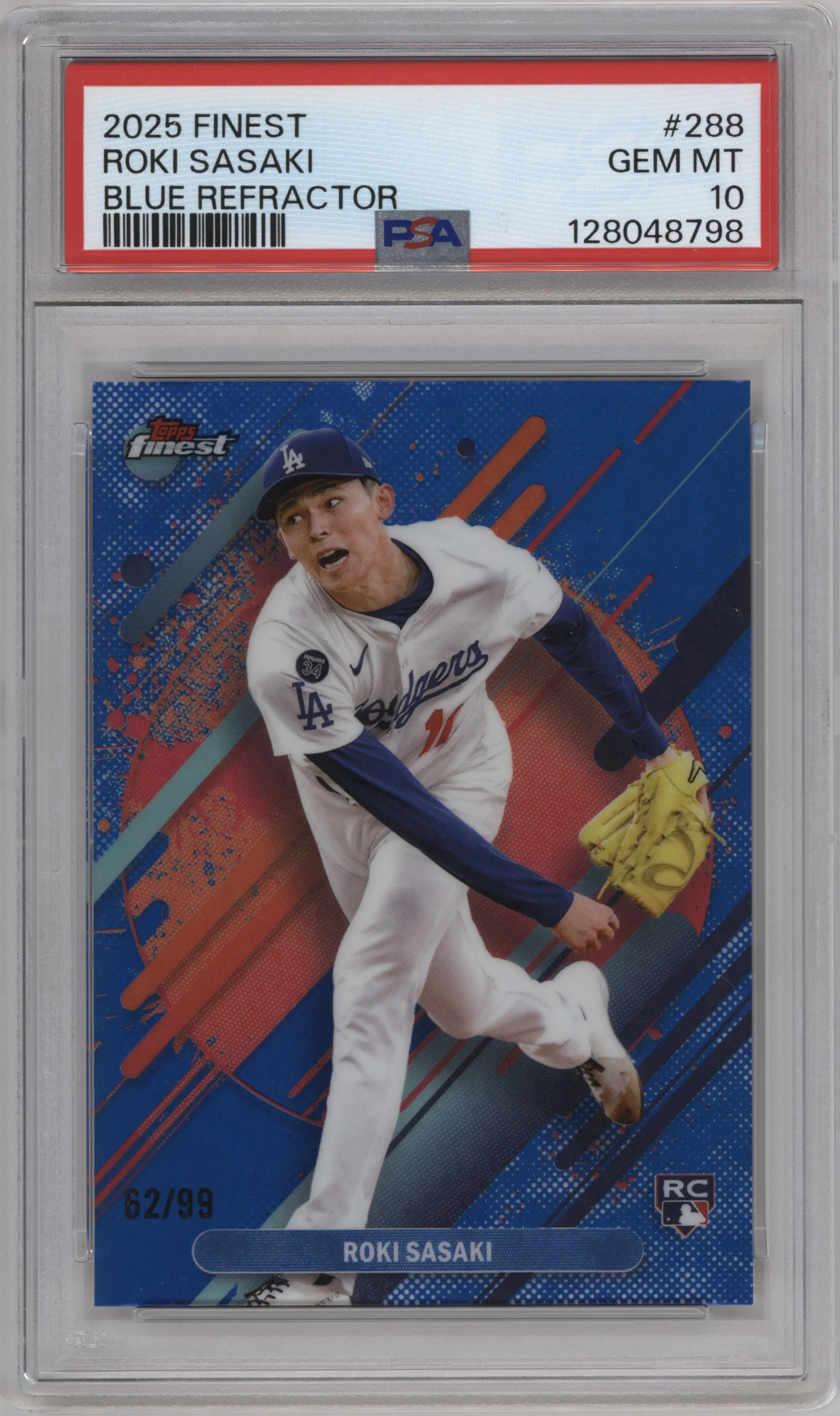 2025 Topps Finest Roki Sasaki Blue Refractor PSA 10