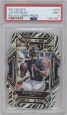 Justin Fields from the 2021 Panini Select set featuring a Die-Cut Zebra parallel graded by PSA and given an overall grade of 9.
