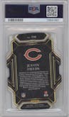 Justin Fields from the 2021 Panini Select set featuring a Die-Cut Zebra parallel graded by PSA and given an overall grade of 9.