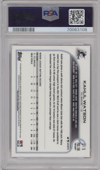 Kahlil Watson  from the 2022 Topps Pro Debut set featuring a Red Refractor parallel graded by PSA and given an overall grade of 10.