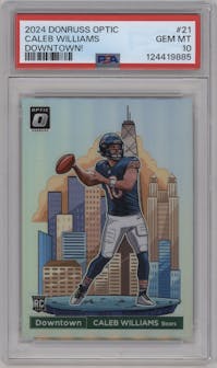 Caleb Williams from the 2024 Donruss Optic set graded by PSA and given an overall grade of 10.