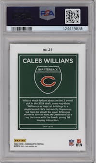 Caleb Williams from the 2024 Donruss Optic set graded by PSA and given an overall grade of 10.