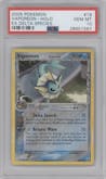 Vaporeon from the 2005 Pokemon EX set graded by PSA and given an overall grade of 10.