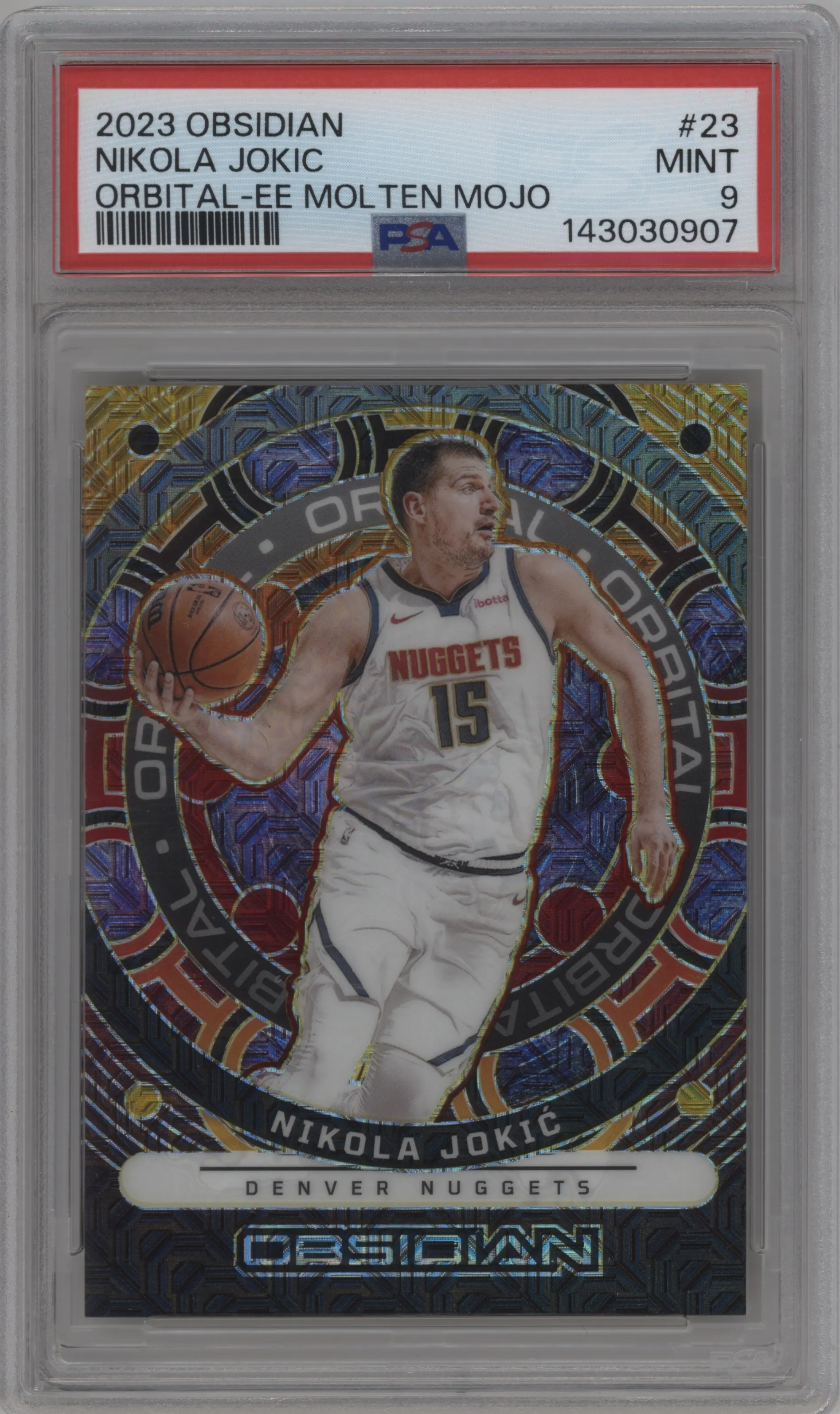 2023 Panini Obsidian Orbital Nikola Jokic Electric Etch Molten Mojo #23 PSA 9