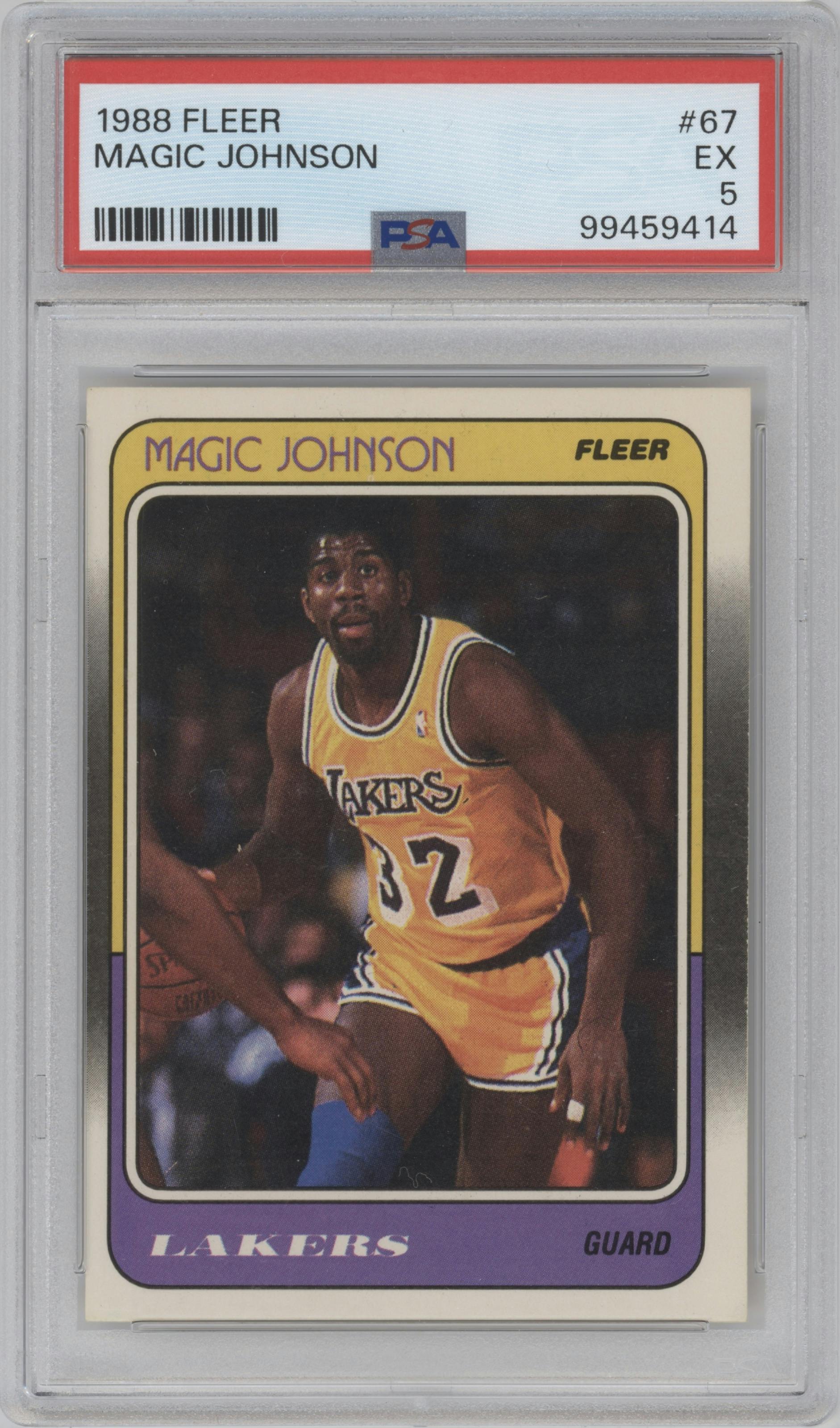 Magic Johnson from the 1988-89 Fleer set graded by PSA and given an overall grade of 5.