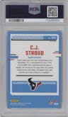 C.J. Stroud from the 2023 Donruss Optic set featuring a  Purple Shock parallel graded by PSA and given an overall grade of 10.