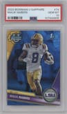 Malik Nabers from the 2023 Bowman Chrome University Sapphire Edition set graded by PSA and given an overall grade of 10.