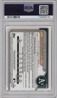 Nick Kurtz from the 2024 Bowman Draft set featuring a Gold Wave Refractor parallel graded by PSA and given an overall grade of 10.