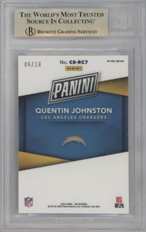 Quentin Johnston from the 2023 Panini The National VIP set featuring a Gold parallel graded by Beckett and given an overall grade of 9.5.