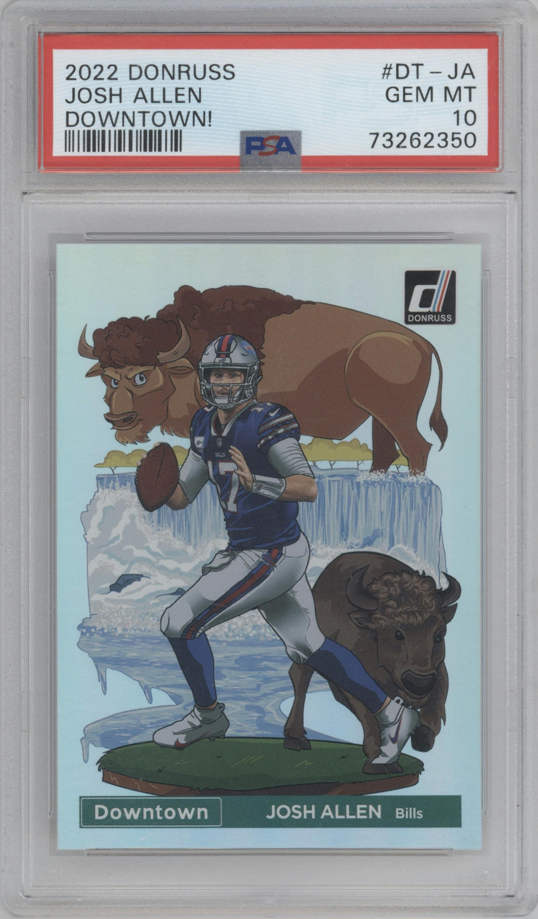 Josh Allen from the 2022 Panini Donruss set graded by PSA and given an overall grade of 10.