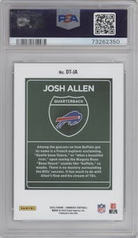 Josh Allen from the 2022 Panini Donruss set graded by PSA and given an overall grade of 10.