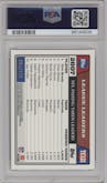 Tom Brady from the 2008 Topps Chrome set featuring a Copper Refractor parallel graded by PSA and given an overall grade of 9.