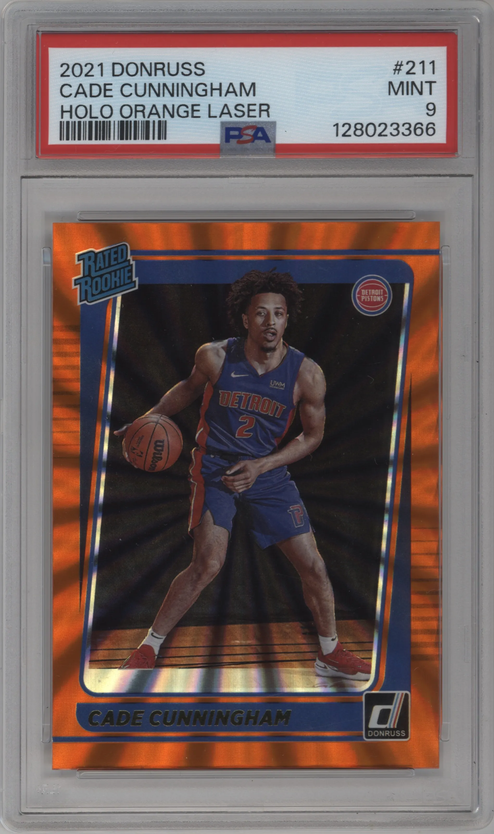 2021 Panini Donruss Rated Rookie Cade Cunningham Orange Holo Laser #211 PSA 9