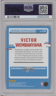 Victor Wembanyama from the 2023-24 Panini Donruss set graded by PSA and given an overall grade of 8.