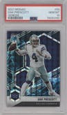 Dak Prescott from the 2021 Panini Mosaic set featuring a Genesis parallel graded by PSA and given an overall grade of 10.