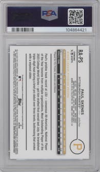 Paul Skenes from the 2024 Topps Chrome Update set featuring a Blue RayWave Refractor parallel graded by PSA and given an overall grade of 9.