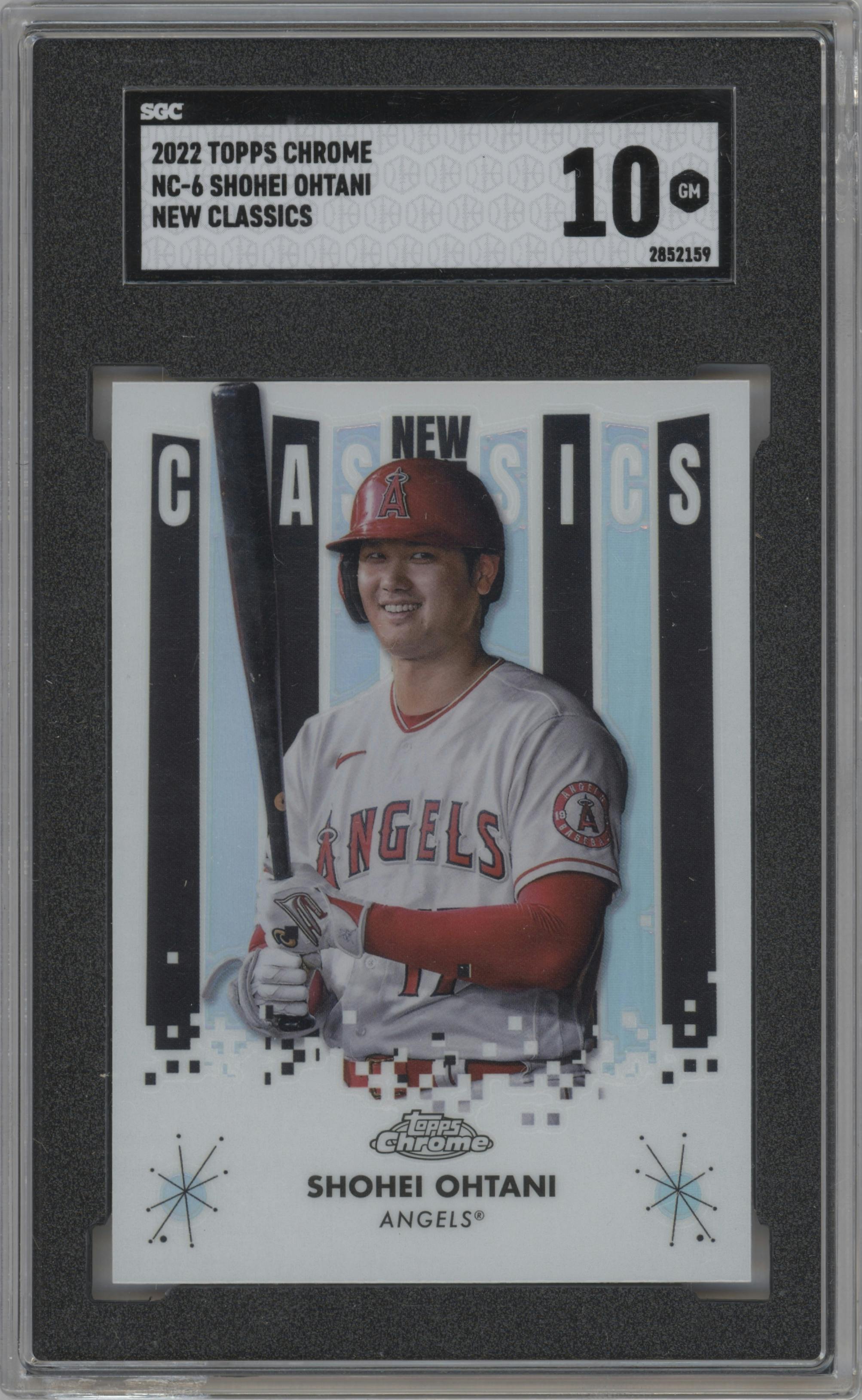 Shohei Ohtani from the 2022 Topps Chrome set graded by SGC and given an overall grade of 10.