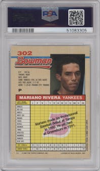 Mariano Rivera from the 1992 Bowman set graded by PSA and given an overall grade of 9.