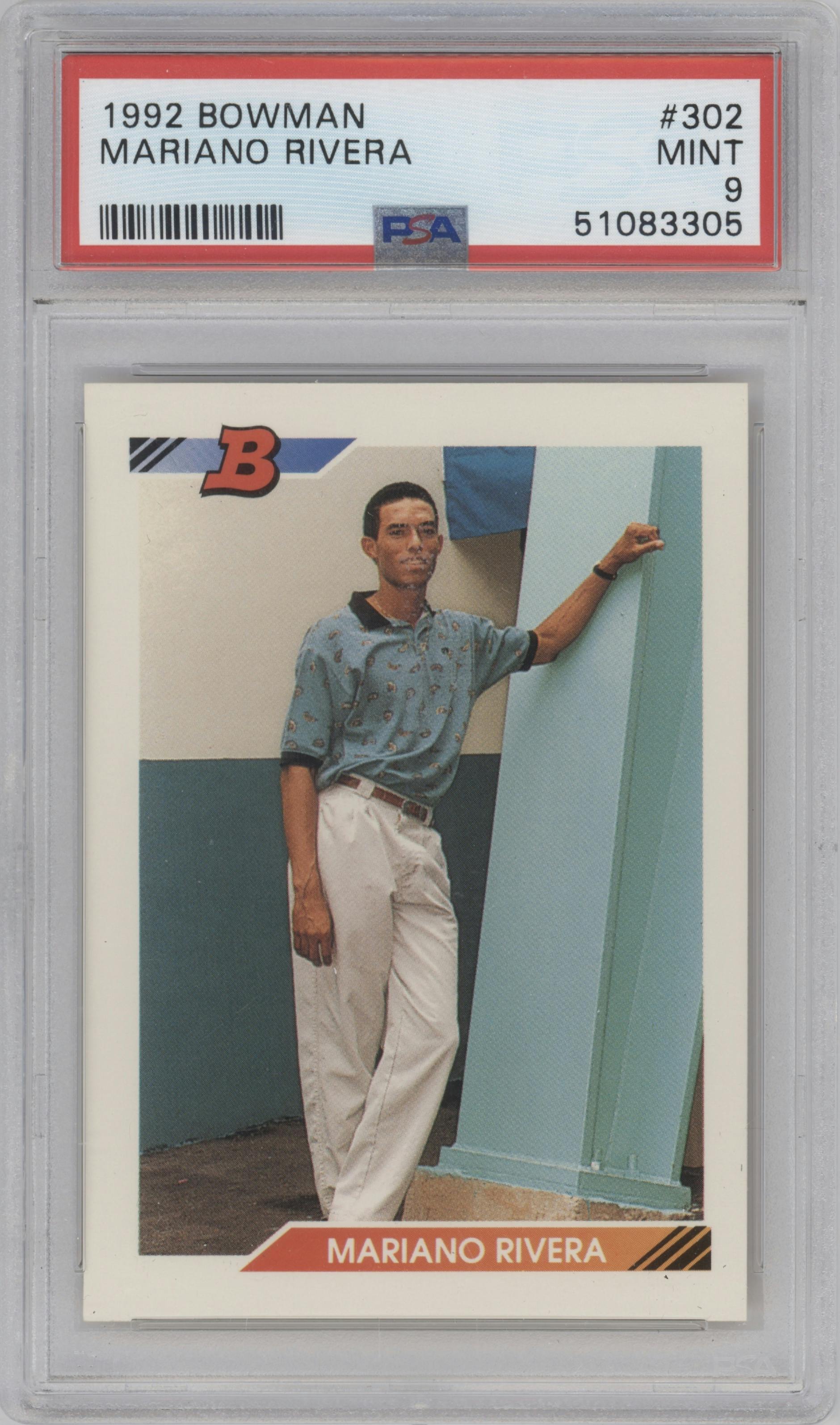 Mariano Rivera from the 1992 Bowman set graded by PSA and given an overall grade of 9.