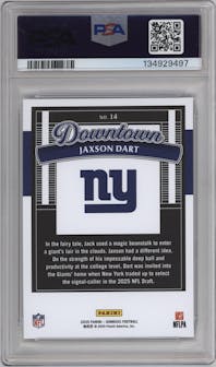 Jaxson Dart from the 2025 Panini Donruss set graded by PSA and given an overall grade of 10.